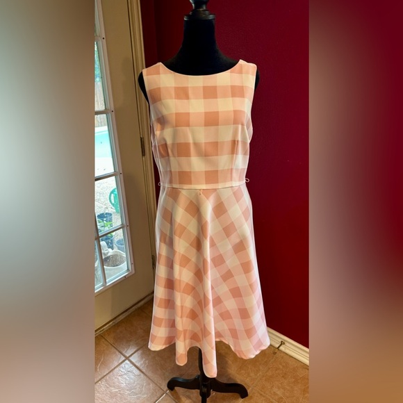 R&K Size 8P Pink Gingham Fit & Flare Dress Sleeveless Midi Checkered - Picture 1 of 8